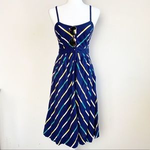 Cooperative Striped Navy Blue Cotton Midi Dress
